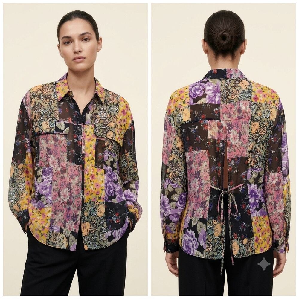 259-Zara Open Back Cropped Button Down Oversized XS / PTP 23”